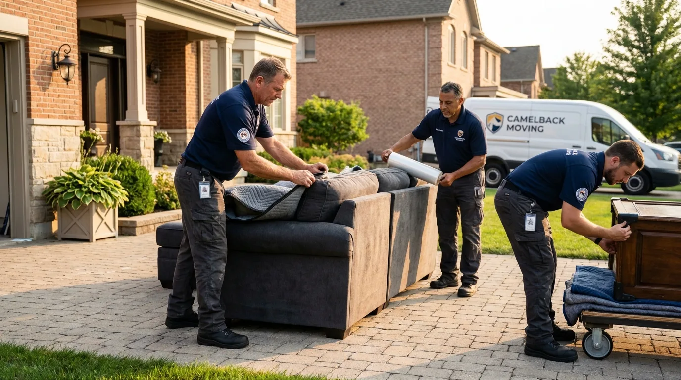 Large estate moving crew wrapping furniture in Brooklyn, MI