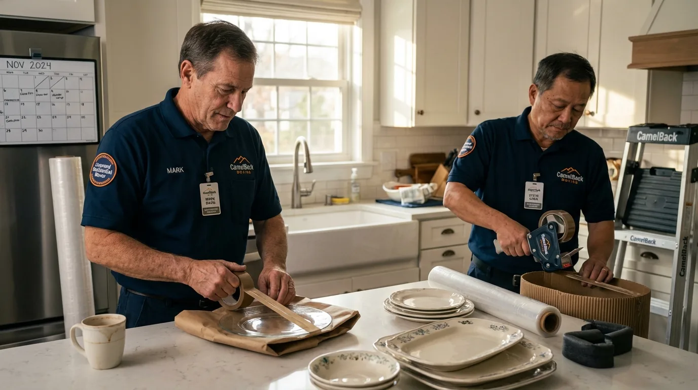 Professional crew packing kitchen dishware in Brooklyn, MI
